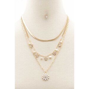 Flower Pendant Butterfly Charm Layered Necklace